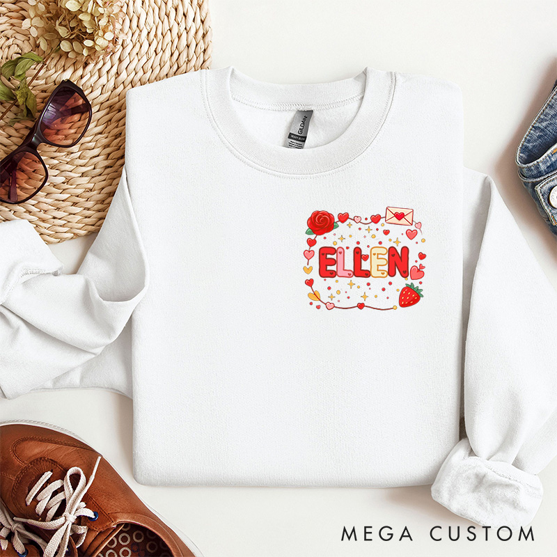 Personalized Girlfriend Wife 67 BRUH Sweet Heart Sweatshirt with Name Couple Coquette 6 7 Number Meme Matching Valentines Day Sweatshirt for Him Her