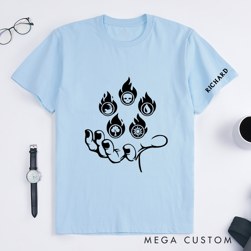 Personalized Magic Element Symbols T-Shirt Custom Date and Name Gift Fantasy Art Graphic Unisex Classic Tee Unique Gift Fans of Mystical Designs