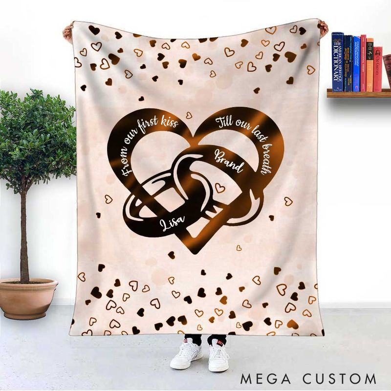 Personalized From Our First Kiss Till Our Last Breath Heart with Couple Rings Custom Valentine's Day Gift Blanket