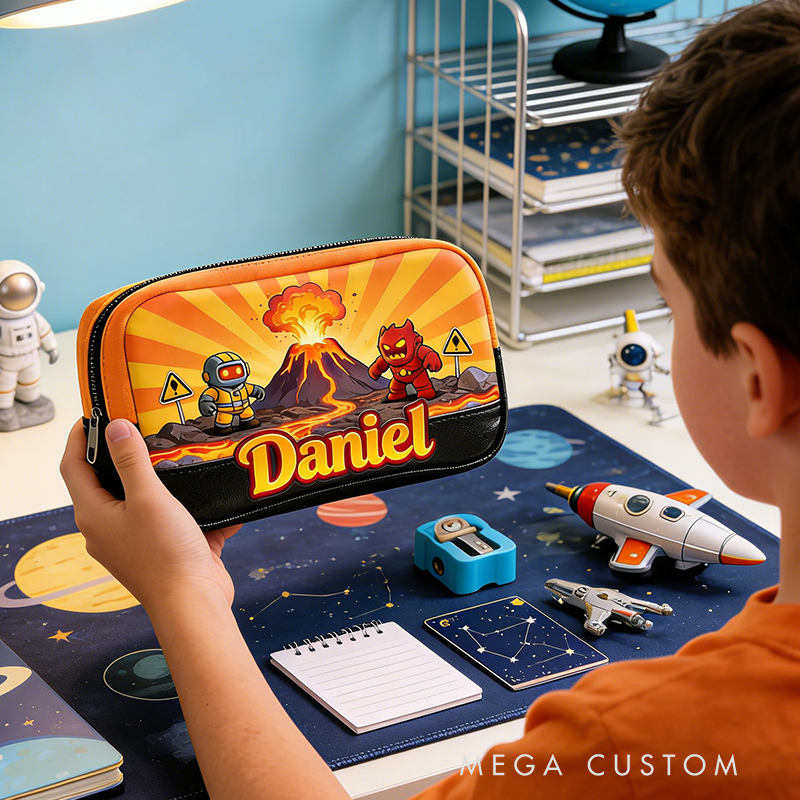 Personalized Space Explorer Pencil Case – Personalized name with Astronaut, Volcano & Alien Design