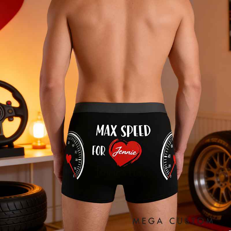 Personalized Max Speed For Name Boxer Briefs Custom Valentine Gift for Husband or Boyfriend Race Car Lovers
