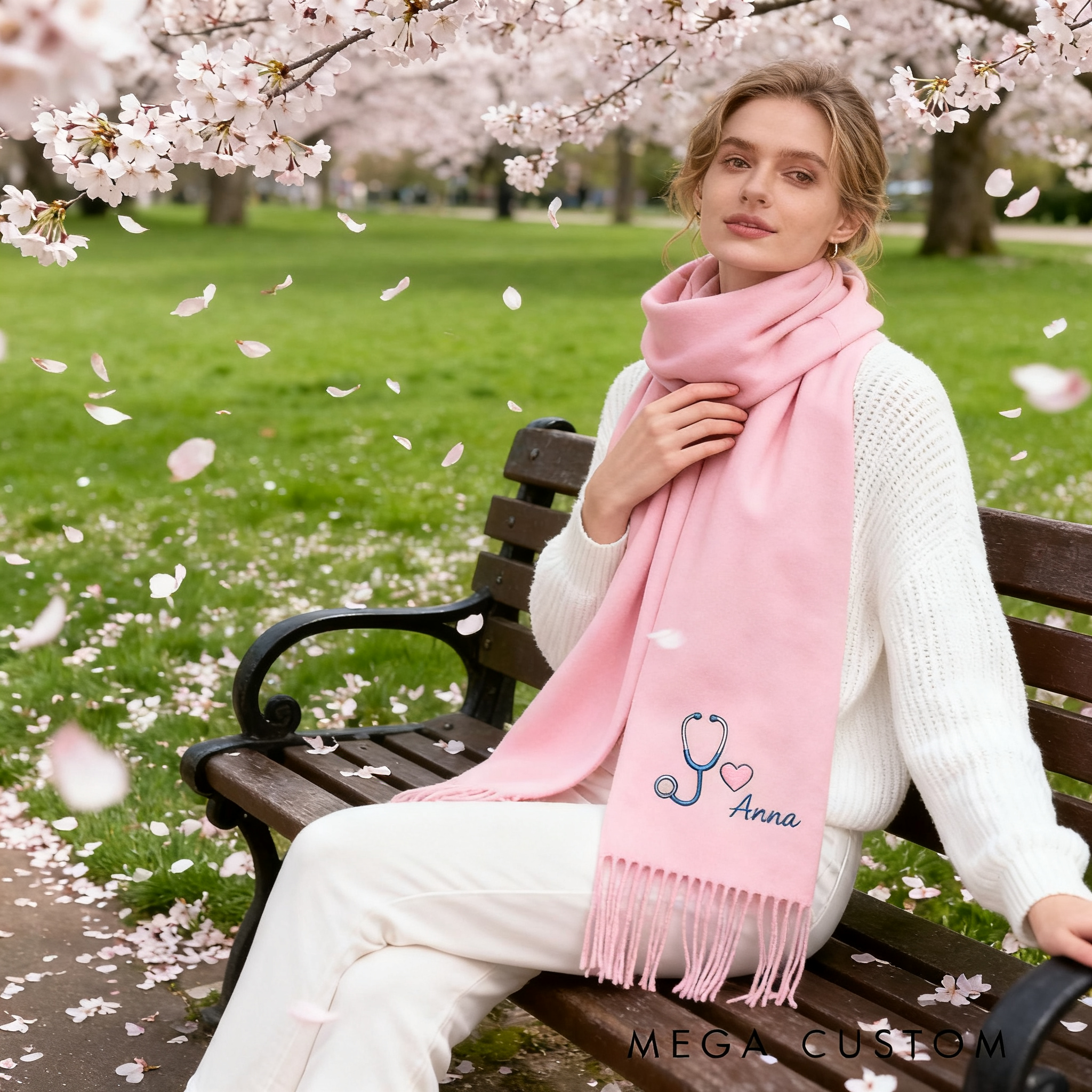 Personalized Nurse Scarf Custom Name Stethoscope Heart Shawl Gift for Nurse Girlfriend or Women Solid Color Winter Wrap