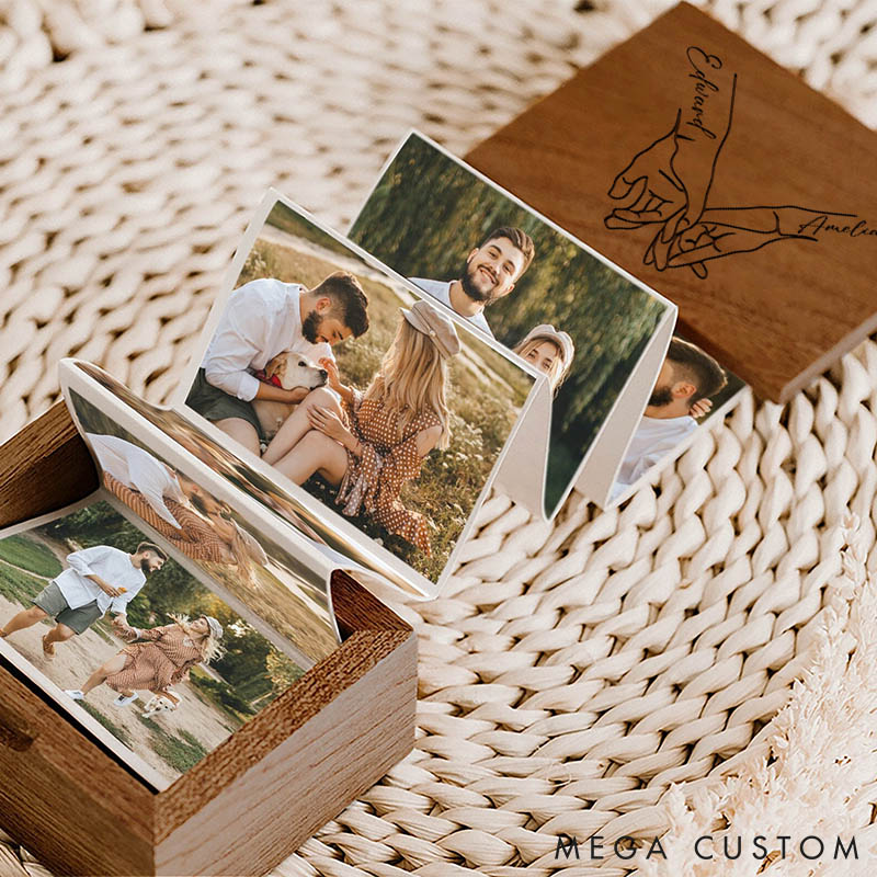 Personalized Pull Out Photo Album for Couple Custom Wooden Photo Box Couple Valentines Photo Keepsake Box Anniversary Gift