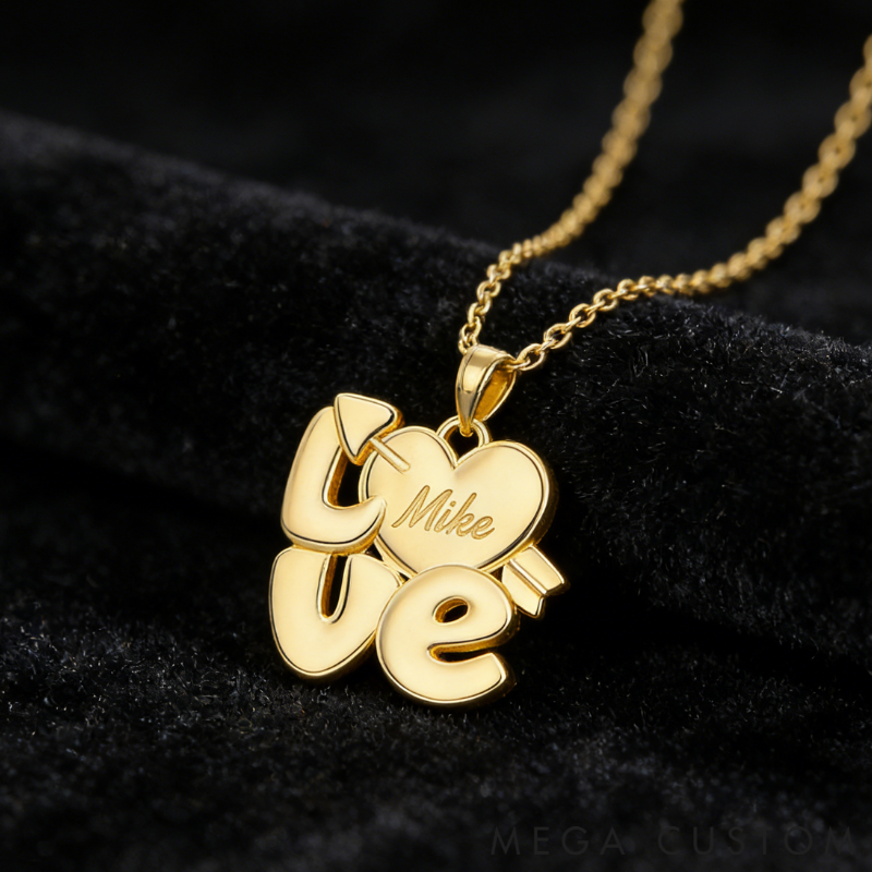 Personalized Custom Name Love Necklace Heart and Arrow Design 925 Sterling Silver or Gold Plated Personalized Engraved Pendant Romantic Gift for Her 925 Sterling Silver 