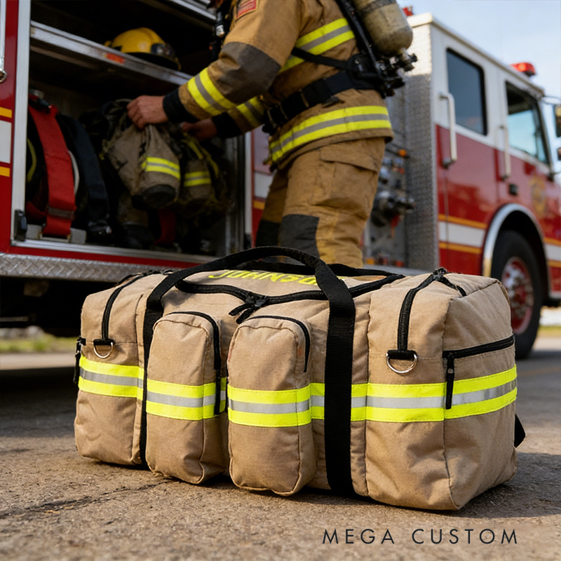 Personalized Custom Firefighter Duty Travel Bag – Personalized Tactical Gear Bag with Reflective Stripes