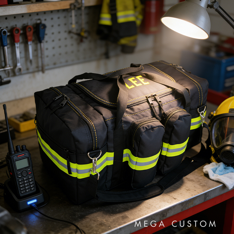 Personalized Custom Firefighter Duty Travel Bag – Personalized Tactical Gear Bag with Reflective Stripes