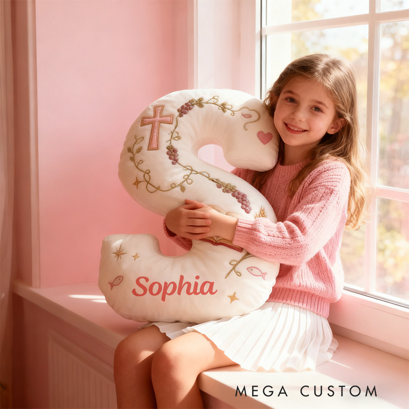 Personalized Cross Bible Letter Pillow with Custom Name Home Decor Graphic 3D Print Pillow Religious Faith Gift for Christians Christmas Gift