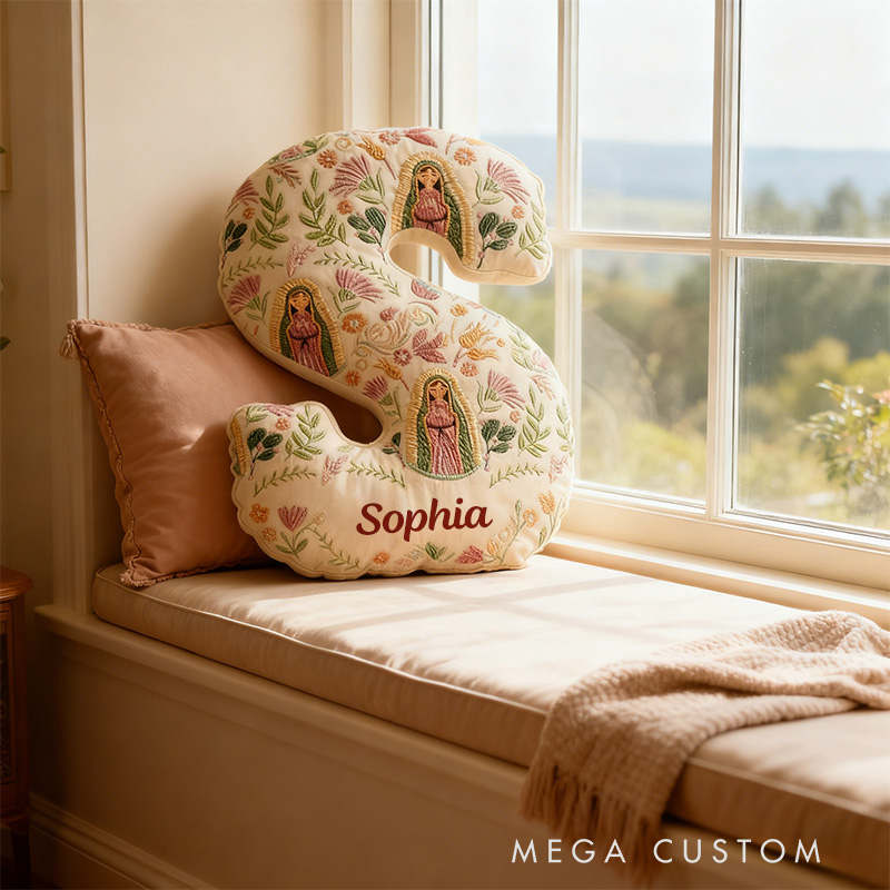 Personalized Our Lady of Guadalupe Letter Pillow with Custom Name Graphic 3D Print Pillow Religious Home Decor Catholic Gift for Women