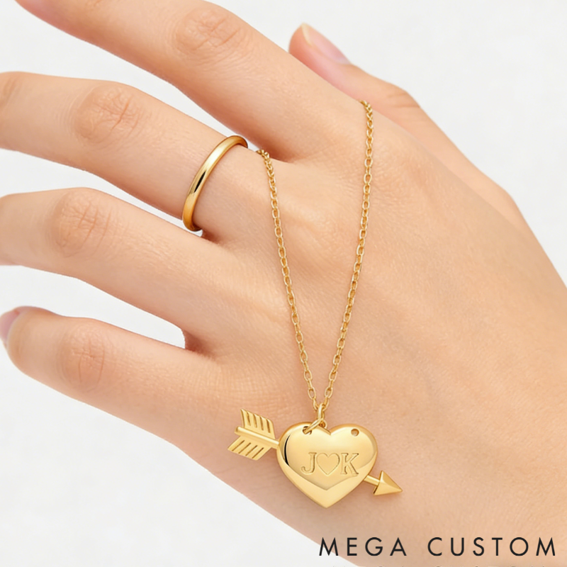 Personalized Heart and Arrow Necklace – Custom Initials Love Pendant 925 Sterling Silver Gifts for Her