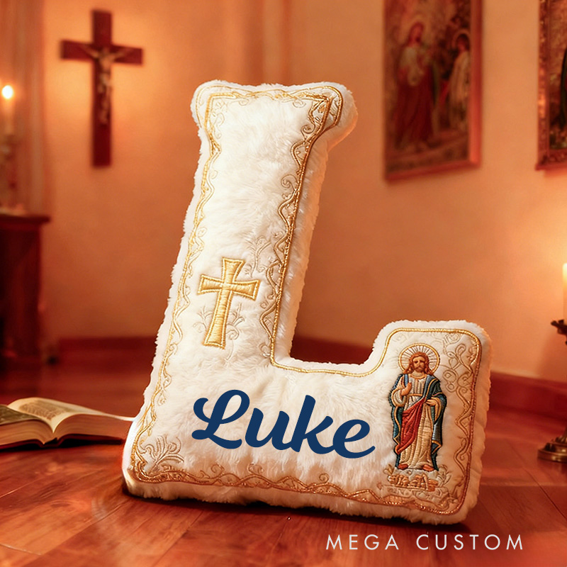 Personalized Jesus Cross Letter Pillow with Custom Name Home Decor Graphic 3D Print Pillow Religious Faith Gift for Christians Jesus Lover Gift