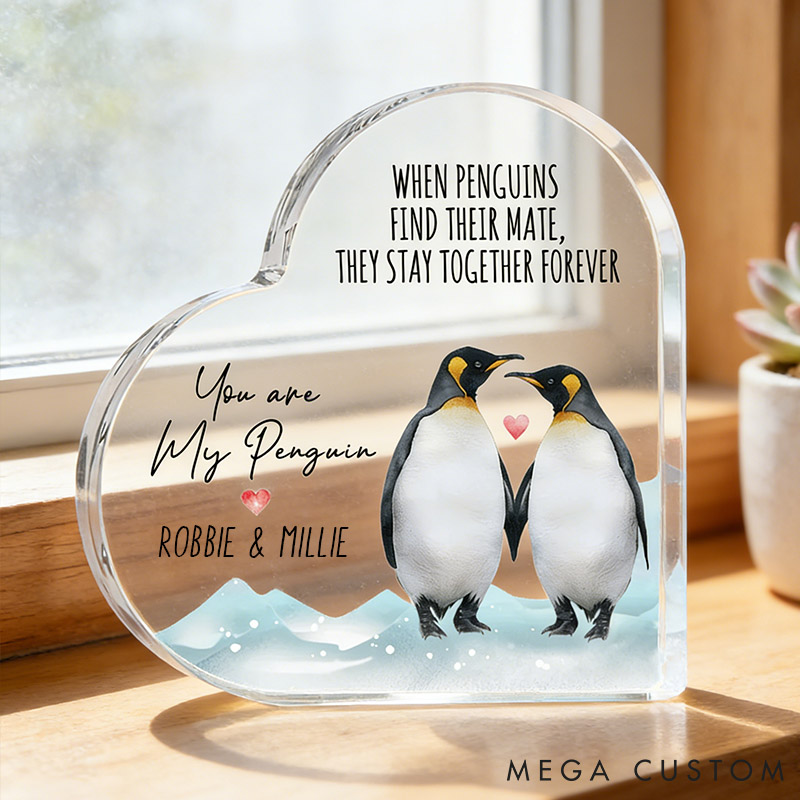 Personalized Couple You're My Penguin Heart Shaped Acrylic Plaque with Custom Name Anniversary Gift Valentines Day Gift for Girlfriend Boyfriend