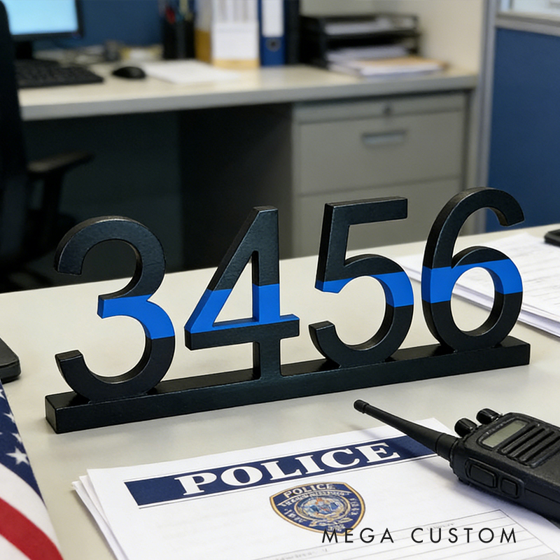 Personalized Police Officer Thin Blue Line Wooden Badge Number Thin Blue Line Decor Wooden Badge Police Gift Police Decor Police Academy Graduation Cop