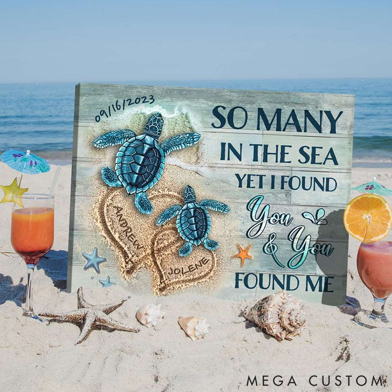 Personalized Couples Unique Custom Canvas Wall Art Beach and Turtles Valentine's Day Gifts for Couple Anniversary Gifts for Wife Husband