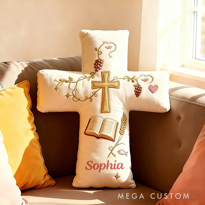Personalized Bible Cross Pillow with Custom Name Home Decor Graphic 3D Print Pillow Religious Faith Gift for Christians Christmas Gift