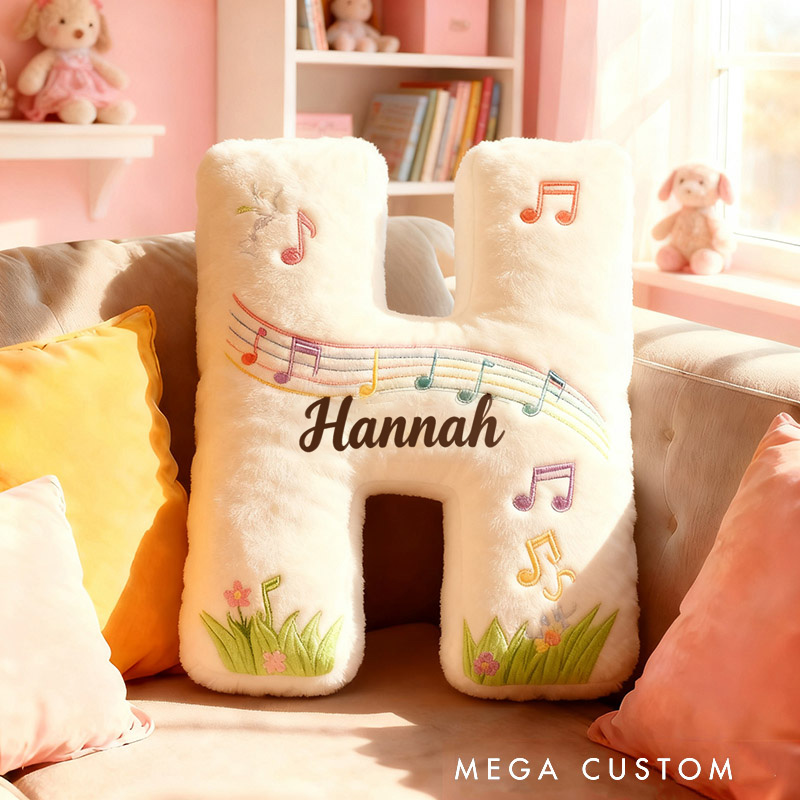 Personalized Graphic 3D Print Music Garden Pillow with Your Own Name Soft Stuffed Toy for Kids Music Lovers Unique Decorative Cushion for Girls' Room and Music Room