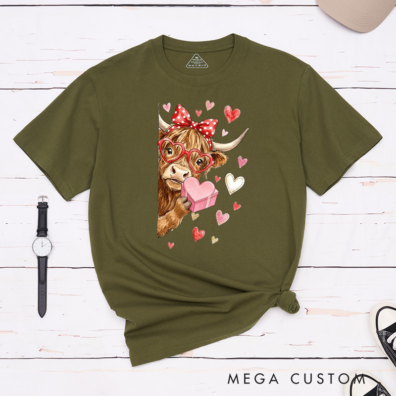 Personalized Pet Lover Funny Valentine Highland Cow T-Shirt