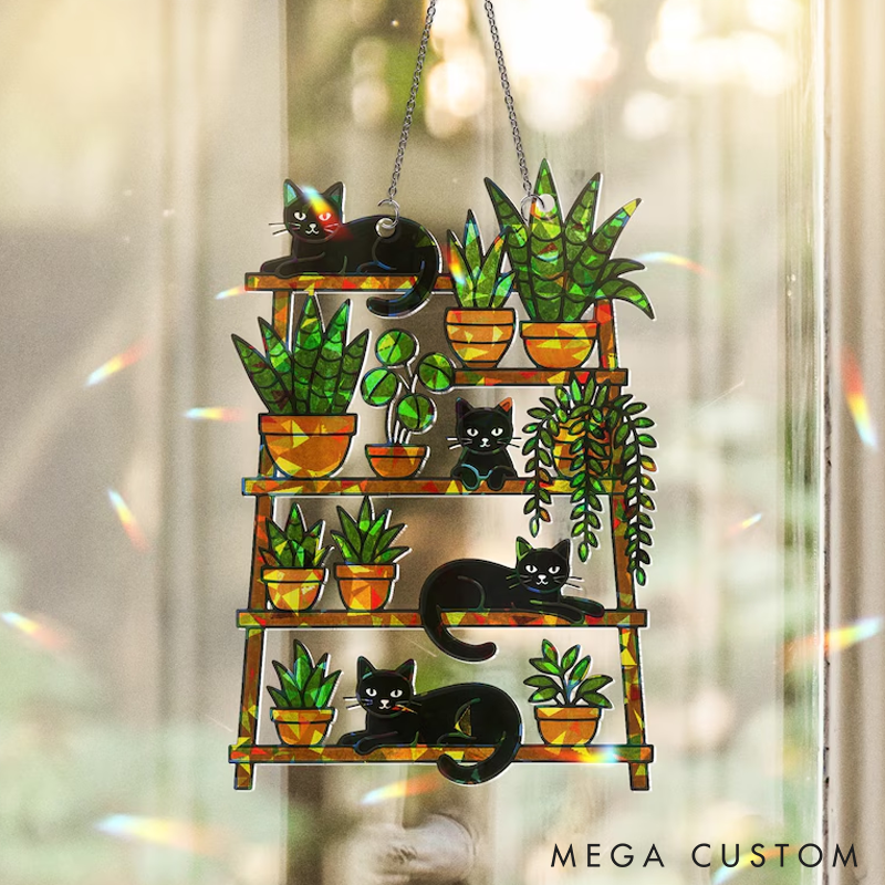 Personalized Cat Lover Cat and Plant Sun Catcher