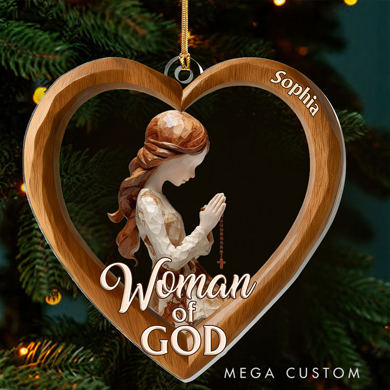 Personalized Woman Of God Heart Shape Acrylic Ornament with Custom Name Religious Gift Christian Gift for Women