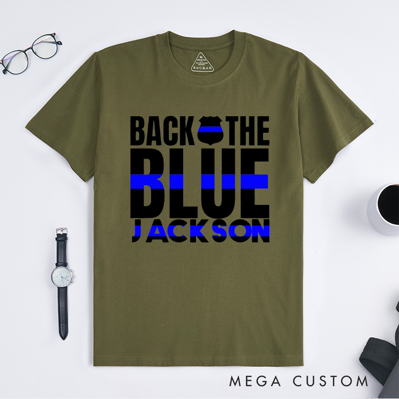 Personalized Back the Blue Bold Typography Police Support Design Gift for Police Officer T-Shirt