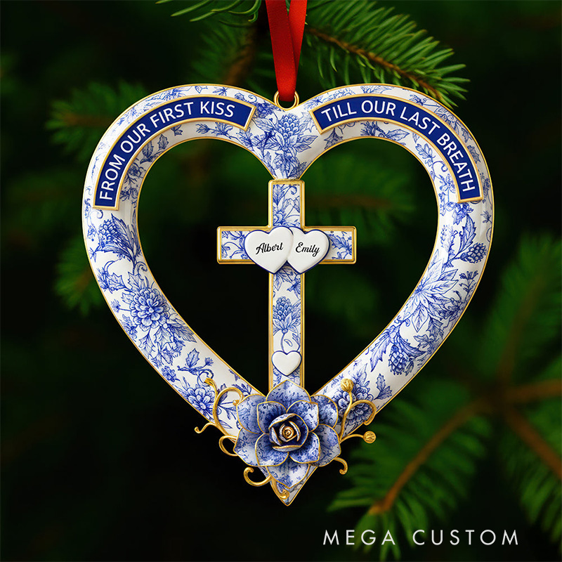 Personalized from Our First Kiss till Our Last Breath Heart Cross Shape Acrylic Ornament with Name Religious Gift Valentine Gift for Couple