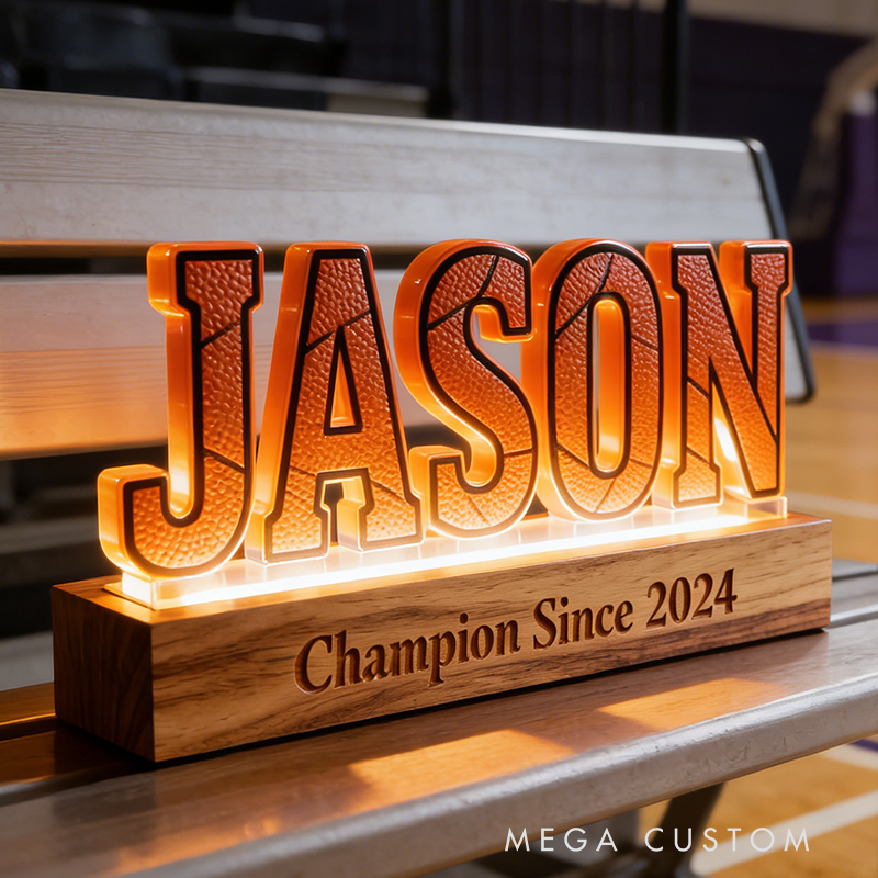 Personalized Basketball LED Night Lamp Custom Name Text Perfect Birthday Gift for Basketball Lovers