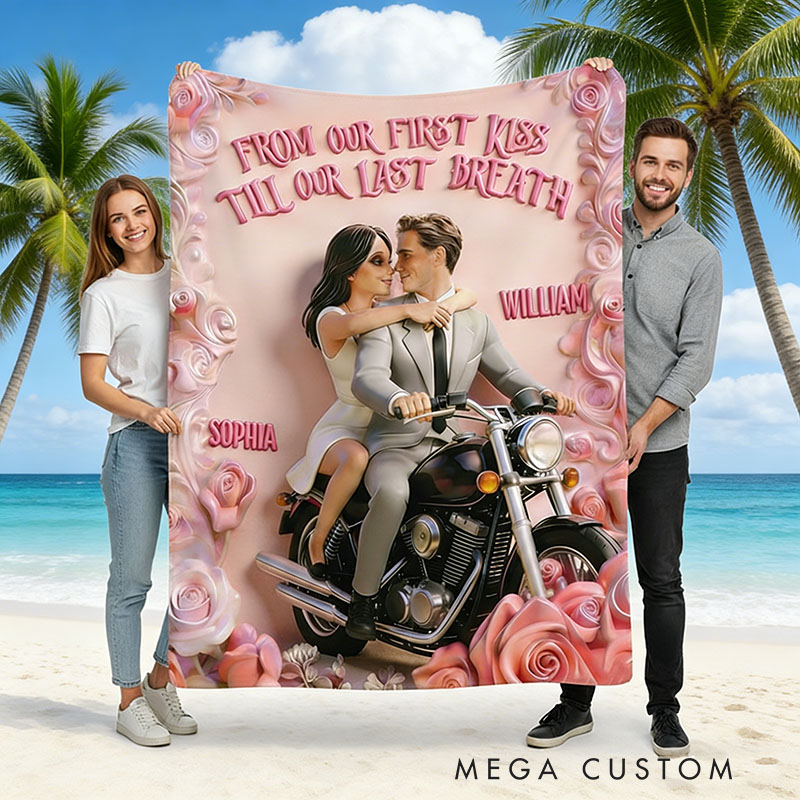 Personalized Roman Holiday Couple Blanket Flannel Blanket Movie Fan Blanket Customizable Photos and Names for Couple for Lover for Valentine's Day Anniversary