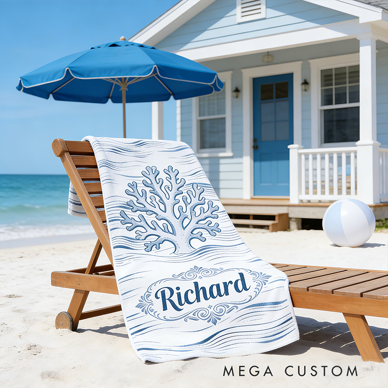 Personalized Custom Ocean Animal Beach Towel - Personalized coral  Monogrammed Beach Towel for Kids & Adults, Quick-Dry Beach Pool Towel with Coastal Wave Design