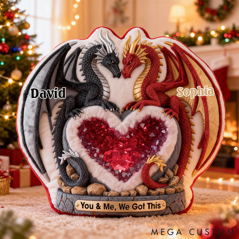 Personalized Fantasy Love Dragon Heart Pillow You & Me We Got This Dragon 3D Graphic Throw Pillow for Couple Anniversary Gift Valentines Gift