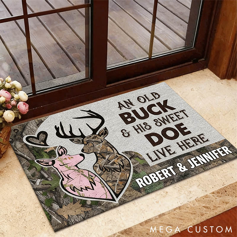 Personalized Deer Couple Doormat An Old Buck and His Sweet Doe Deer Camo Old Buck Sweet Doe Doormat with Name Couple Gift