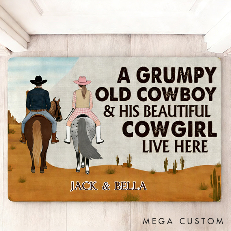 Personalized Cowboy and Cowgirl Doormat Farmhouse Decorative Mat Custom Funny Couple Western Cowboy Door Mat Grumpy Old Cowboy and His Cowgirl