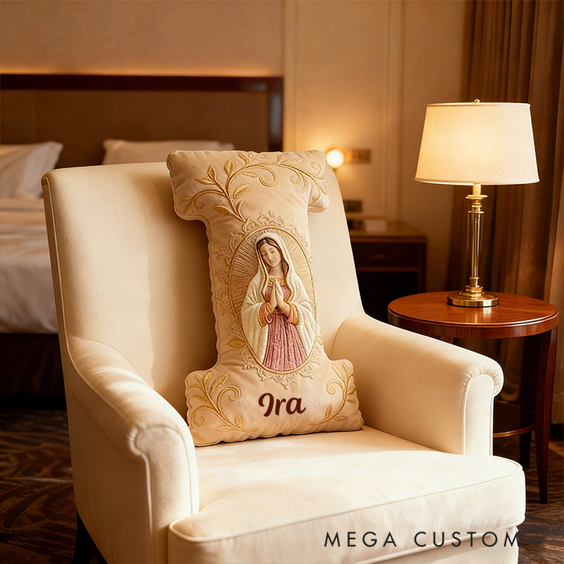 Personalized Believe Virgin Mary Letter Pillow with Custom Name Graphic 3D Print Pillow Home Decor Religious Gift Catholic Gift for Women