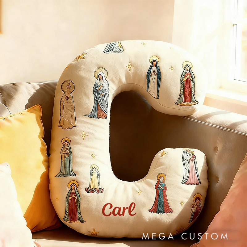 Personalized Mother of God Pray for us Letter Pillow with Custom Name Room Decor Christian Graphic 3D Print Pillow Religious Gift for Kids Adults