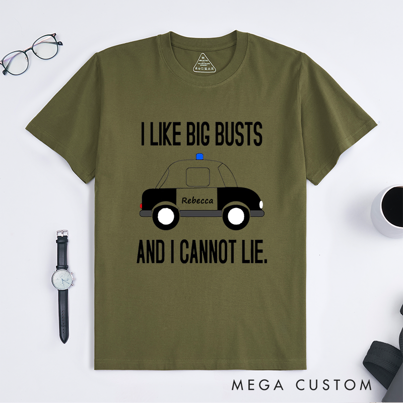 Personalized Police I Like Big Busts Funny Police Humor Cartoon Design Gift for Police Officer T-Shirt