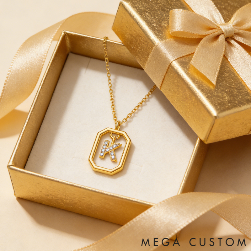 Personalized Sterling Silver 26 Letter Alphabet Octagon Framed Necklace with Custom Letter Choice