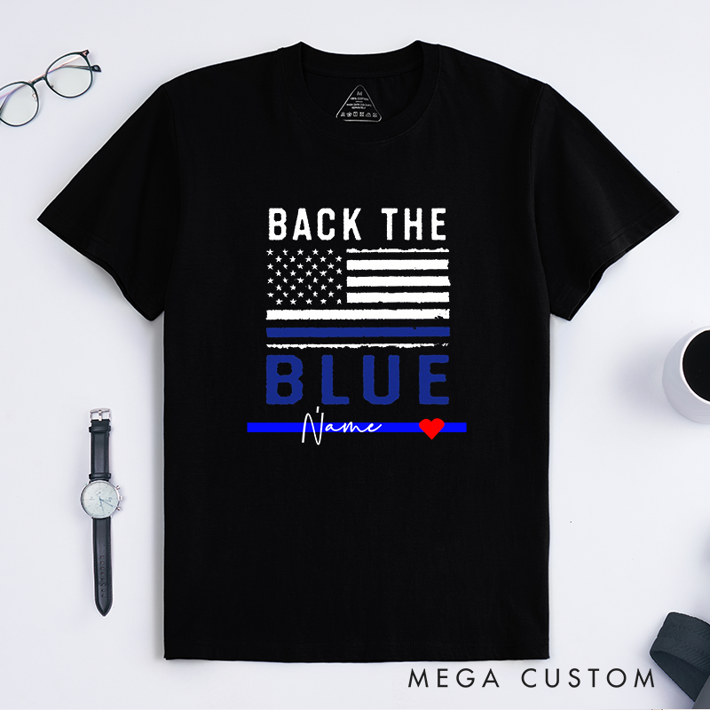Personalized Police Back the Blue Patriotic Police Support Flag Design Gift for Police Officer T-Shirt