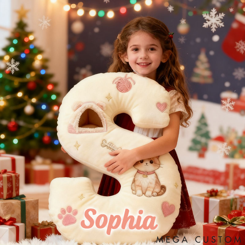 Personalized Cat Lover Cute Letter Pillow with Custom Name Pillow Graphic 3D Print