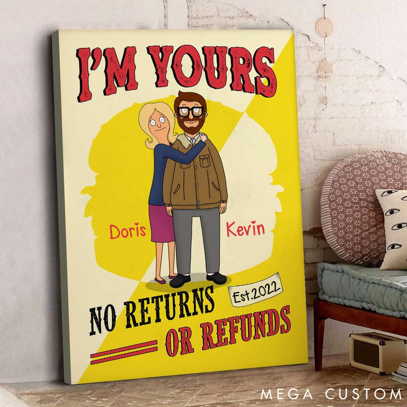 Personalized Gifts for Couple Canvas Print I'm Yours Custom Cartoon Couple Poster No Returns or Refunds Couple Valentines Gift