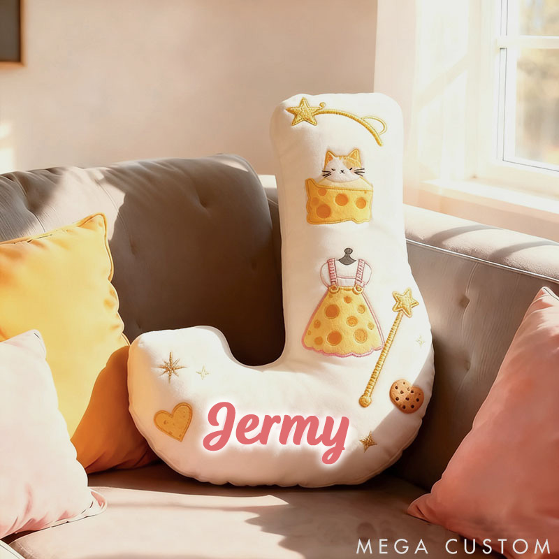 Personalized Cat Lover Cheese Letter Pillow with Custom Name Pillow for Kid Graphic 3D Print