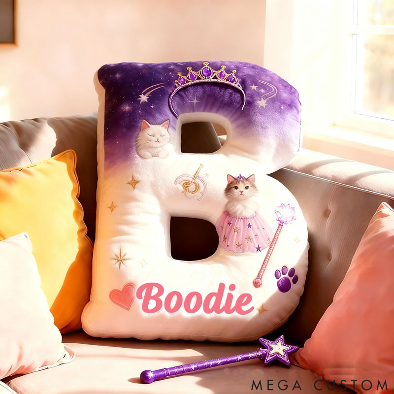 Personalized Cat Lover Princess Letter Pillow with Custom Name Pillow for Kid Graphic 3D Print