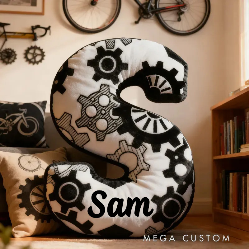 Personalized Cycling Gear Letter Pillow Graphic 3D Print Funny Letter Pillow Black And White Name Pillow Comfortable Travel Cushion for Riders Riding Lovers