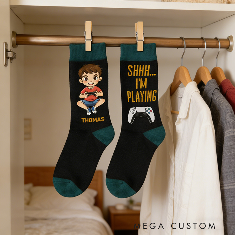 Personalized Game Controller Socks Gift for Kids Friends Gamers Perfect for Birthdays Holidays Christmas Party