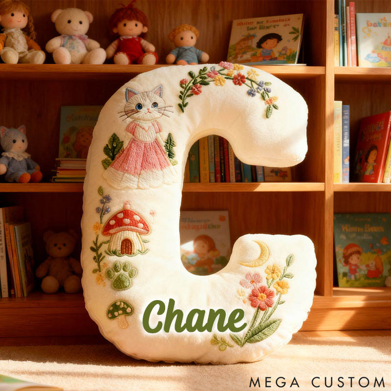 Personalized Cat Lover Mushroom House Forest Flower Letter Pillow with Custom Name Pillow for Kid Graphic 3D Print