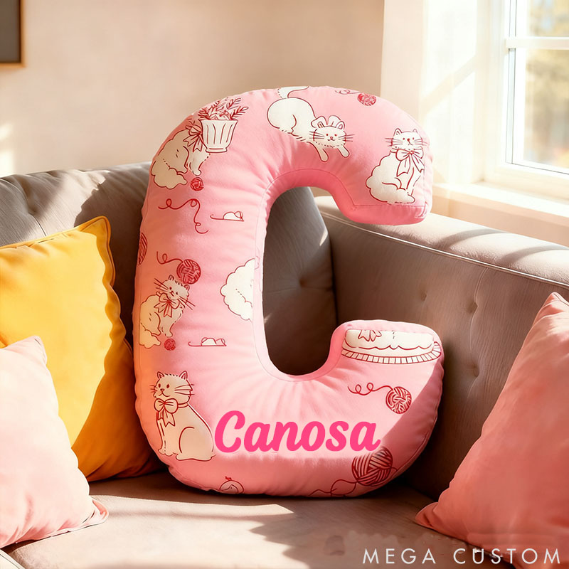 Personalized Cat Lover Pink Letter Pillow with Custom Name Pillow for Kid Graphic 3D Print
