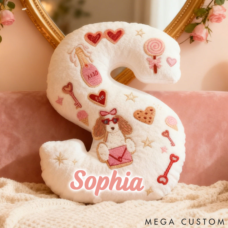 Personalized Dog Lover Love Letter Heart Couple Gift Letter Pillow with Custom Name Graphic 3D Print