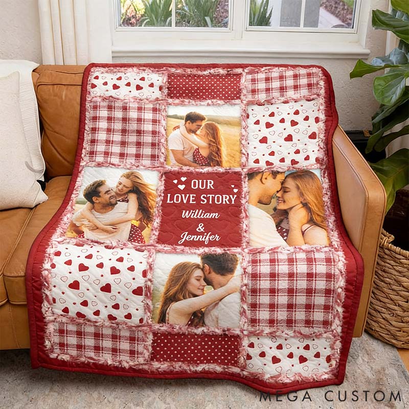 Personalized Photo Blanket Custom Photo Our Love Story Blanket for Couples Valentine Anniversary Gift Blanket for Husband Wife