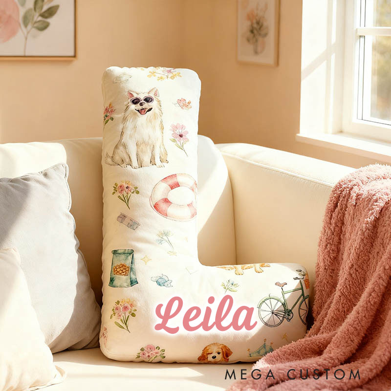 Personalized Dog Lover Swimming Ring Flower Letter Pillow with Custom Name Graphic 3D Print