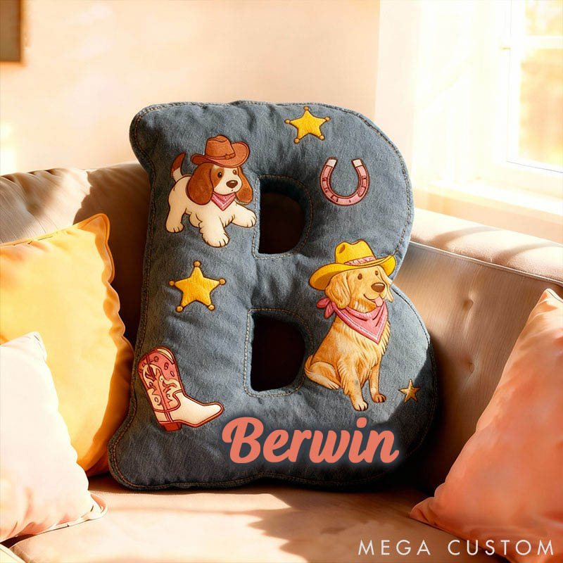Personalized Dog Lover Cowboy Star Dog Letter Pillow with Custom Name Graphic 3D Print