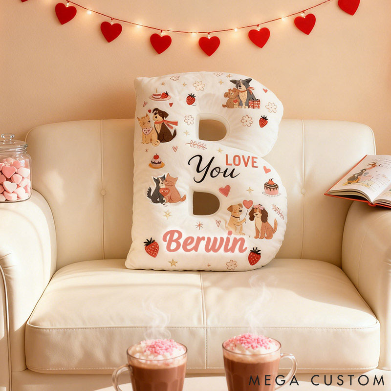 Personalized Dog Lover Couple Gift Letter Pillow with Custom Name Graphic 3D Print