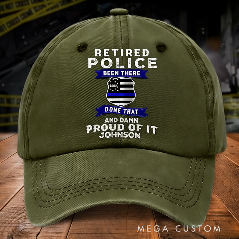 Personalized Retired Police Hat Custom Name Distressed Washed Cotton Baseball Cap Gift for Police Officers and Retired Law Enforcement