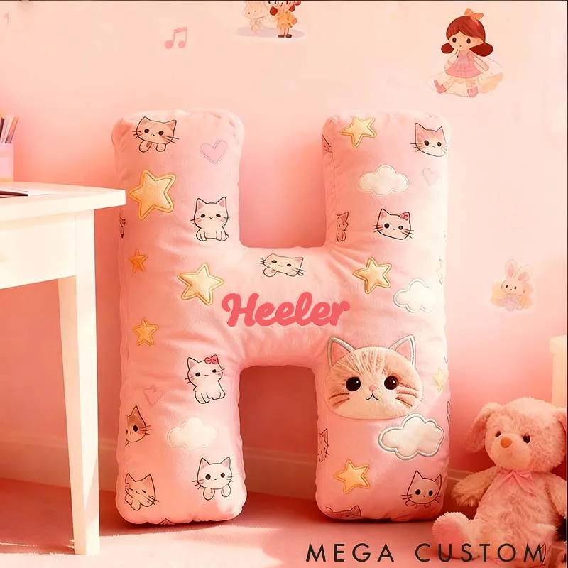 Personalized Cat Lover Pink Cats Cute Letter Pillow Graphic 3D Print Pillow